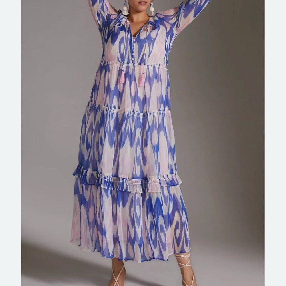Anthropologie Marais Chiffon/Mesh Tiered Maxi Dress in Size XXSP